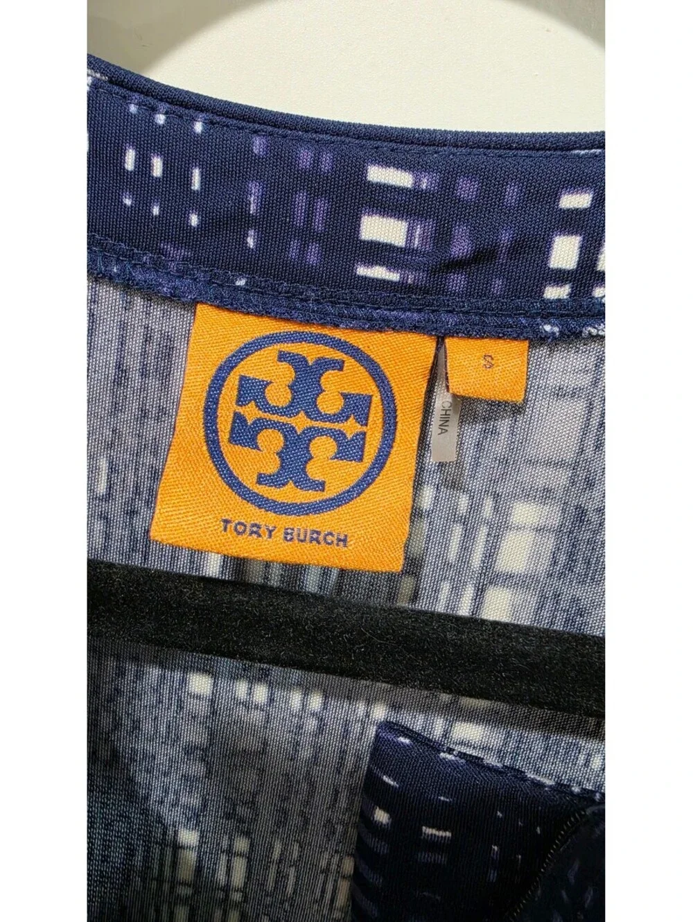 Tory Burch Navy Blue Patterned Ruffle Dress Size Small